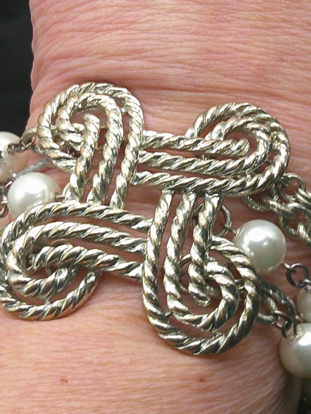 White House Black Market Silvertone and Simulated Pearl Bracelet